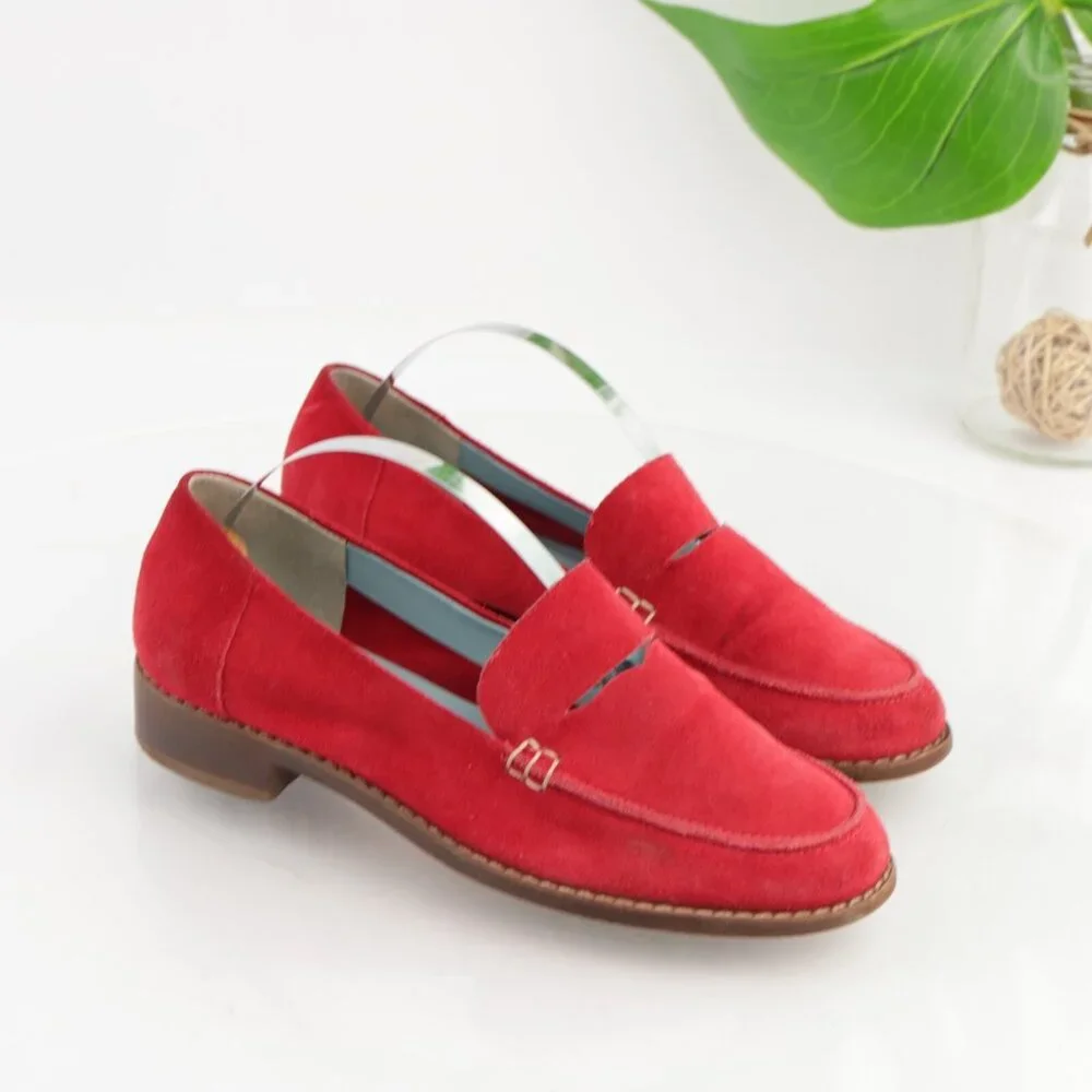 Frances Valentine Womens Penny Loafer Size 6 Red Suede Slip On Shoe Cutout Flats